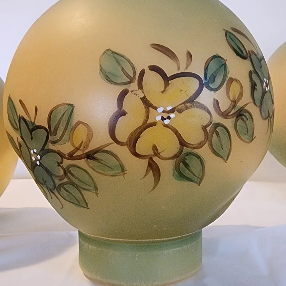 Mid Century Globe Lamp Shades Acrylic Plastic Set Of 3 Hand Painted Floral Grèen